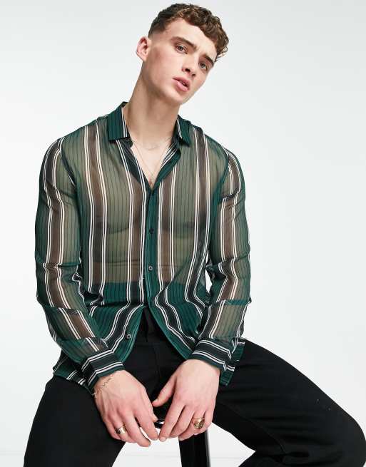 ASOS DESIGN sheer stripe shirt in green and black