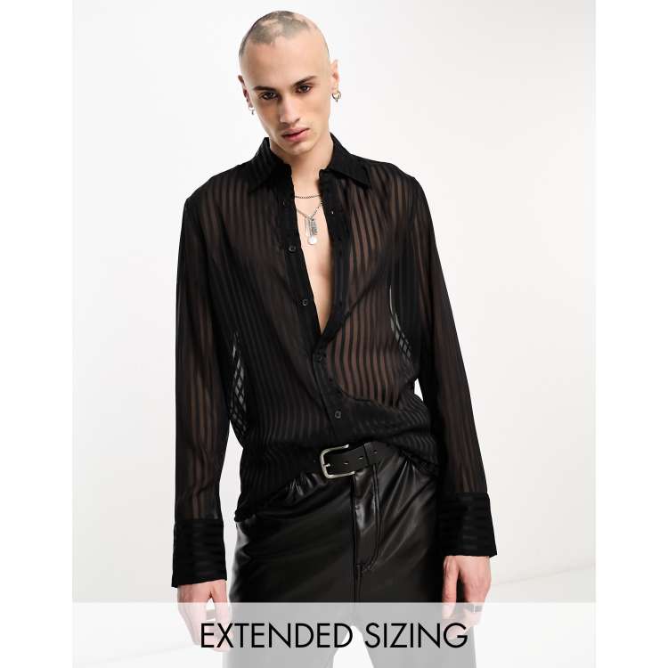 Black Stripe Semi Sheer Satin Shirt