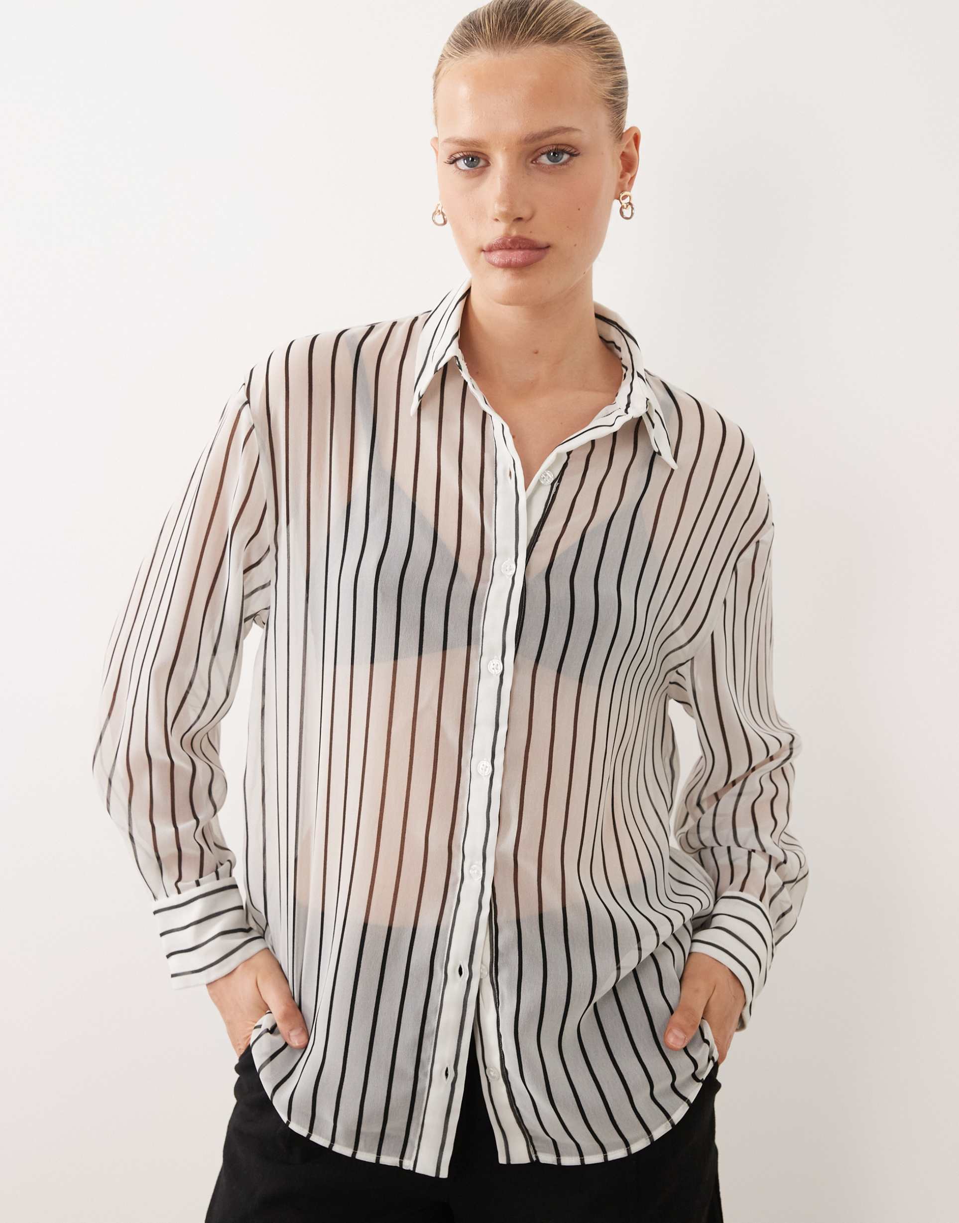 asos design sheer striped shirt