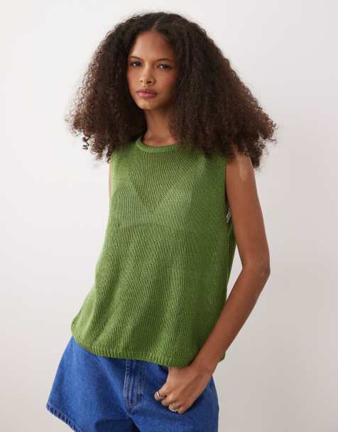 ASOS DESIGN sheer tape a-line singlet in green - view 1