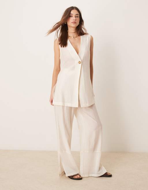 ASOS DESIGN sheer textured wide leg pants in off white - part of a set, 2 of 5