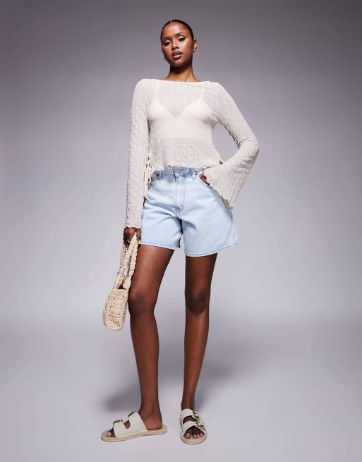 ASOS DESIGN sheer tie side textured lace top in ivory 