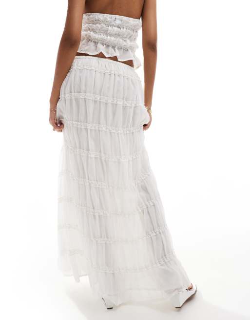 ワンピース Glow Sheer Layering Skirt White Midi skirt with lace, White - Sisley