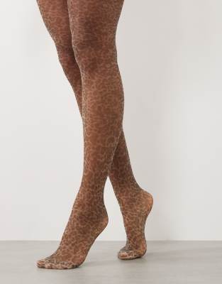 Asos Design Sheer Tights In Animal Print