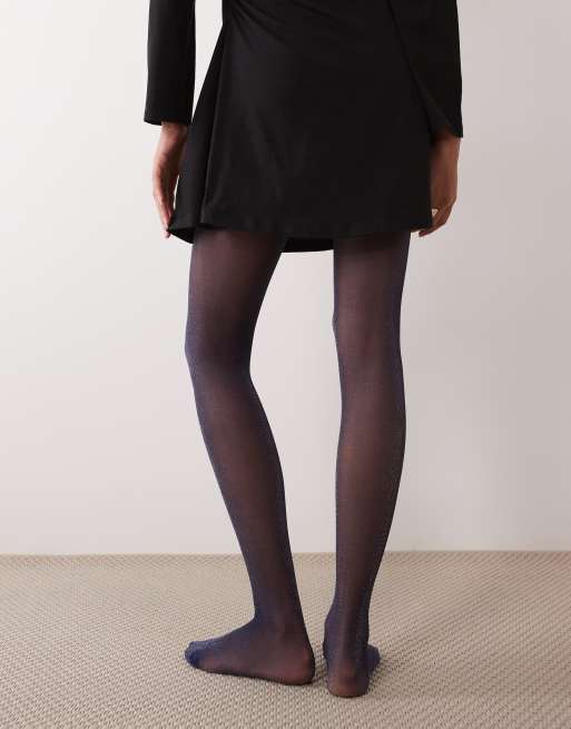 ASOS DESIGN sheer tights in navy with glitter, 3 of 3