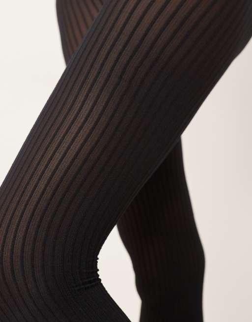 ASOS DESIGN sheer tights with rib in black, 3 of 3