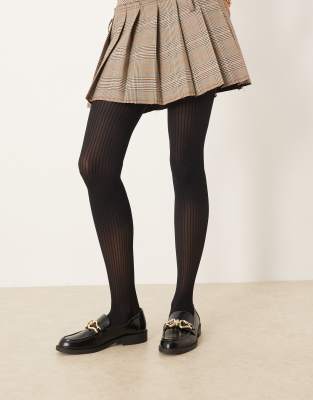 Asos Design Sheer Tights With Ribbed Texture In Black