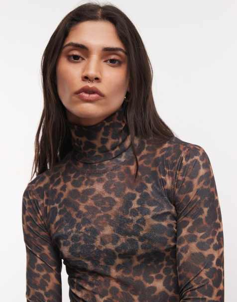 ASOS DESIGN sheer turtle neck long sleeve in leopard print - view 1