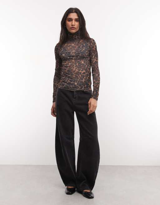 ASOS DESIGN sheer turtle neck long sleeve in leopard print, 3 of 4