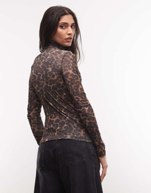 ASOS DESIGN sheer turtle neck long sleeve in leopard print, 4 of 4