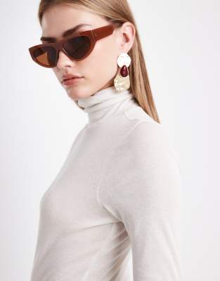 Asos Design Sheer Turtle Neck Longline Top In Neutral