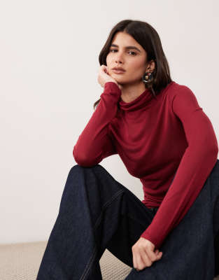 Asos Design Sheer Turtleneck Sweater In Red