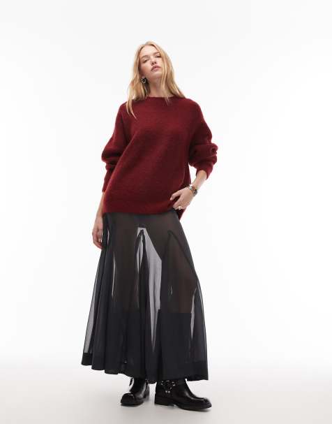 ASOS DESIGN sheer volume godet maxi skirt in charcoal