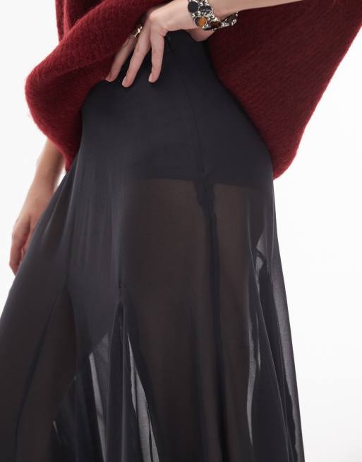 ASOS DESIGN sheer volume godet maxi skirt in charcoal