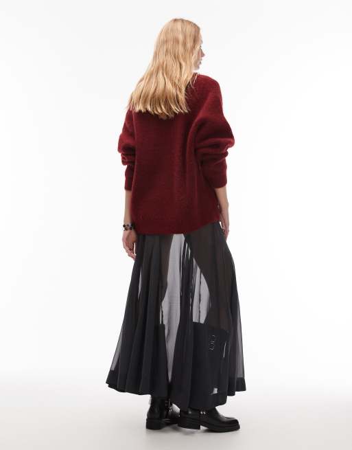 ASOS DESIGN sheer volume godet maxi skirt in charcoal