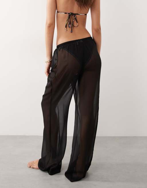 ASOS DESIGN sheer wide leg beach pants in black, 5 of 5