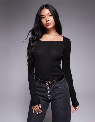 Asos Design Sheer Wide Neck Scoop Top In Black
