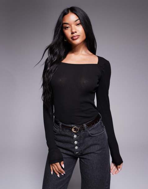 ASOS DESIGN sheer wide neck scoop top in black - view 1