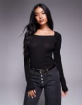 [ASOS DESIGN] ASOS DESIGN sheer wide neck scoop top in black XS BLACK