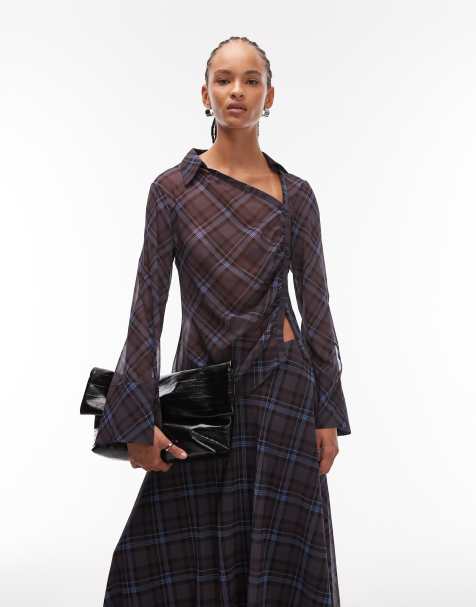 ASOS DESIGN sheer wrap over shirt in plaid - view 1