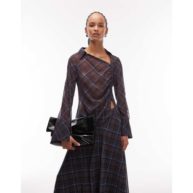 ASOS DESIGN sheer wrap over shirt in plaid | ASOS