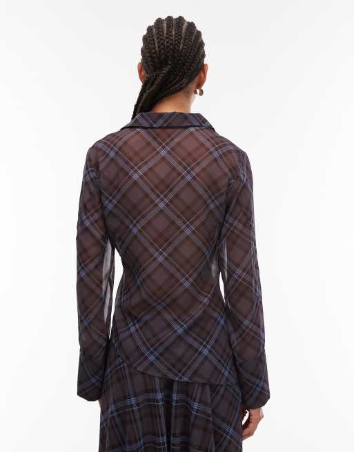 ASOS DESIGN sheer wrap over shirt in plaid