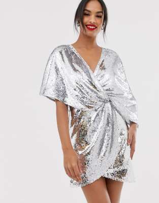 silver sequin kimono dress