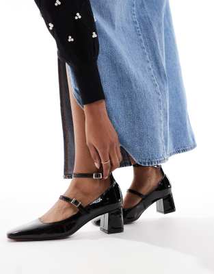 ASOS DESIGN Sheldon mary jane mid block heeled shoes in black