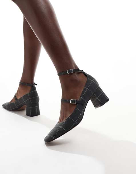 ASOS DESIGN - Sheldon - Mary Jane schoenen met halfhoge hak in grijs ruitje - view 1
