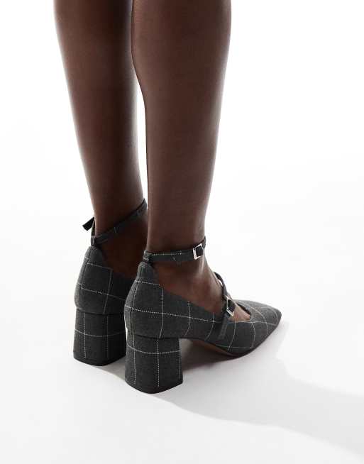 ASOS DESIGN - Sheldon - Mary Jane schoenen met halfhoge hak in grijs ruitje, 4 van 4