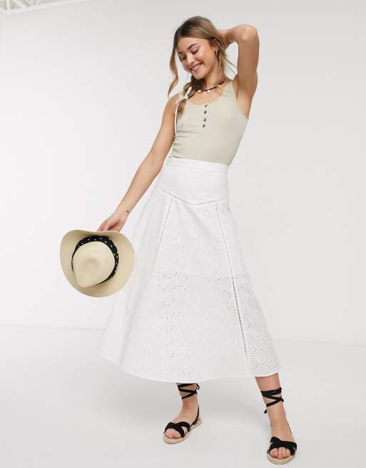 White peplum 2025 hem midi skirt