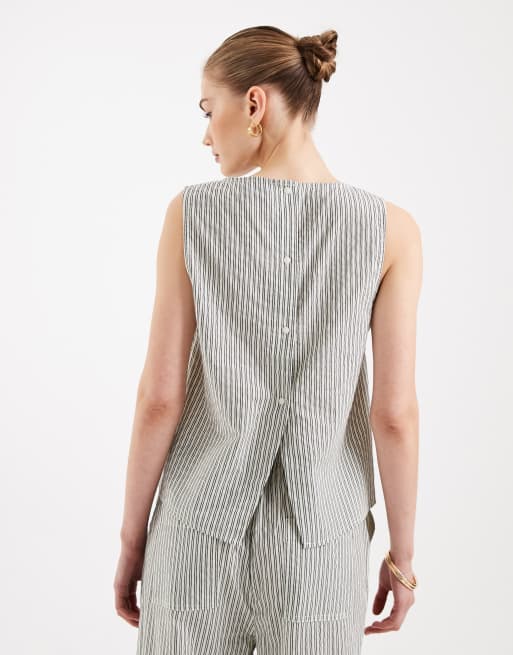 ASOS DESIGN shell button back top in gray and cream stripes - part of a set, 2 of 4