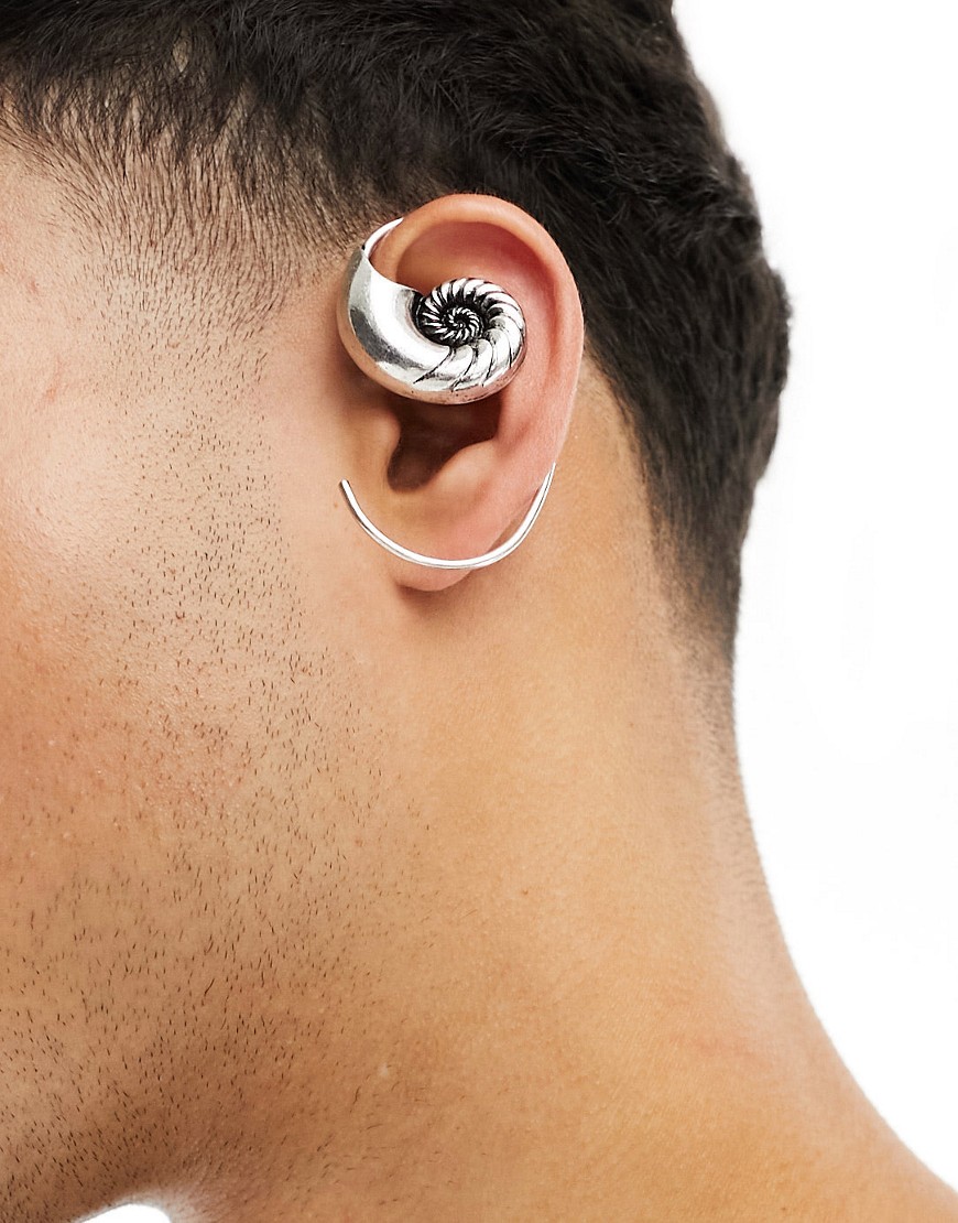 Asos Design Shell Design Ear Cuff In Silver Tone In White