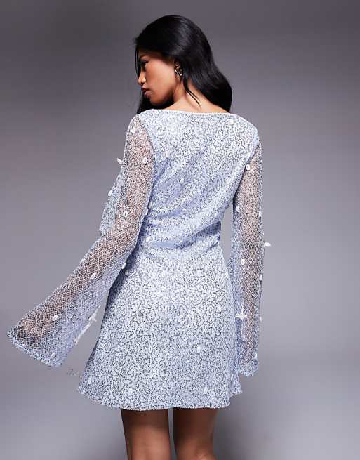 sequin mini dress with long sleeves Emerald Sleeve for Nights Out 32 Waist Jade Long Sleeved Sequin Mini