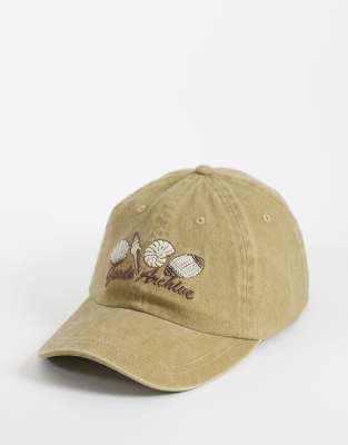 Asos Design Shell Graphic Embroidered Cap In Neutral