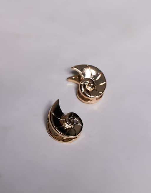 ASOS DESIGN shell stud earrings in gold tone, 2 of 3