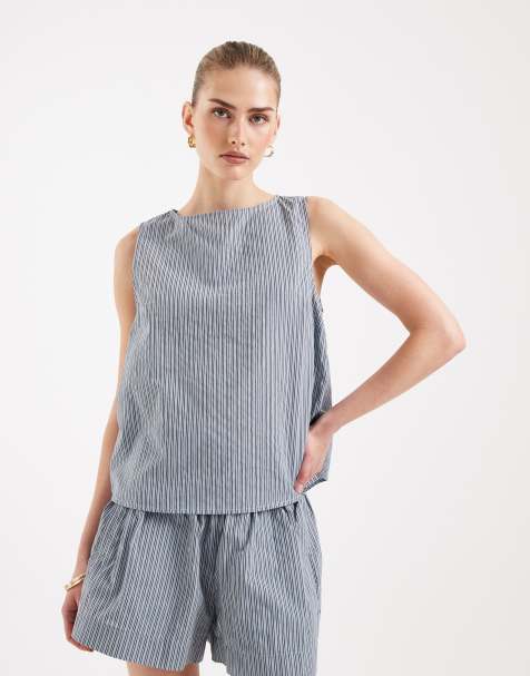 ASOS DESIGN shell top co-ord in blue stripe - view 1