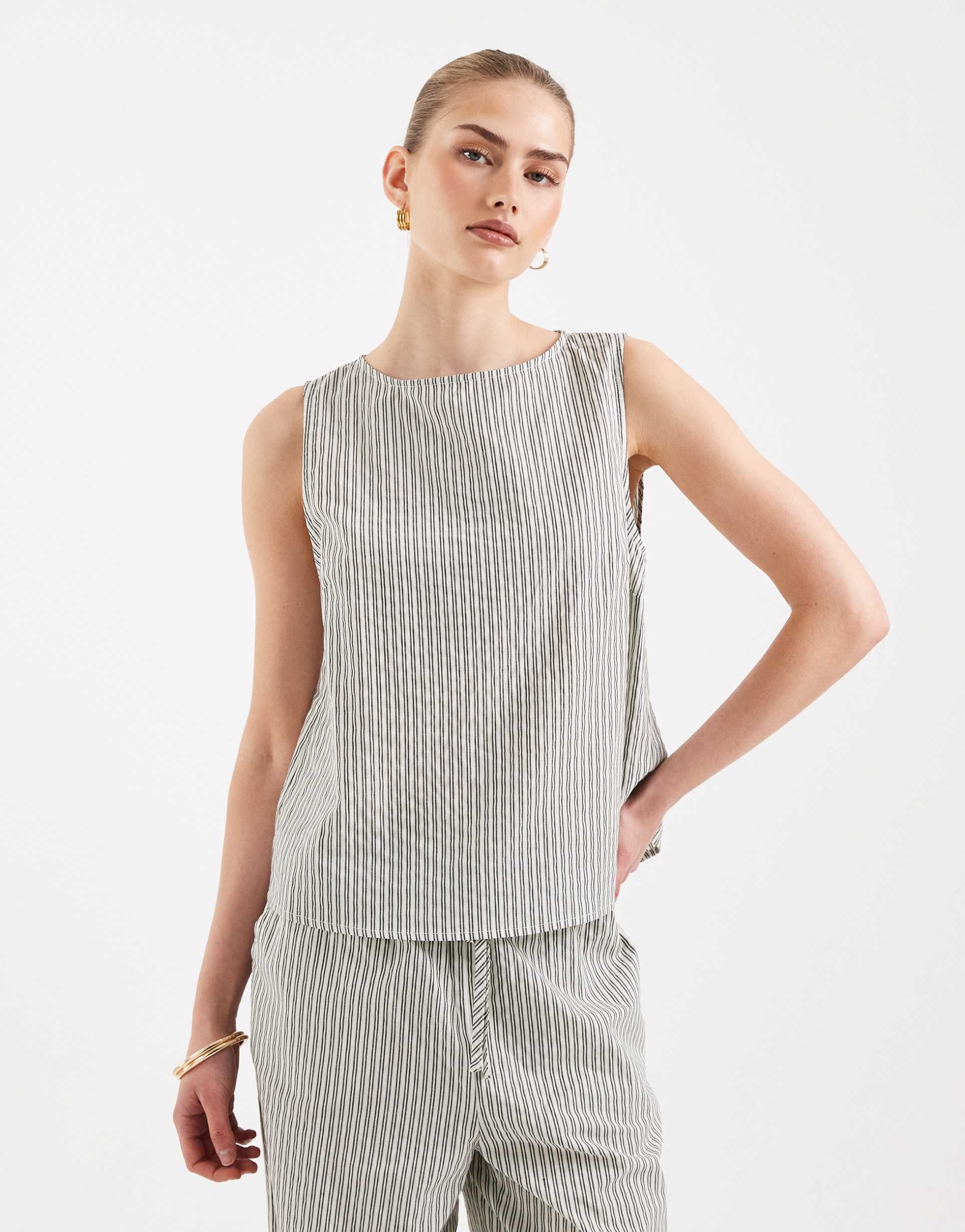 asos design shell top in cream stripes - part of a set