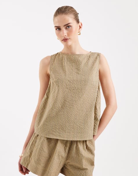 ASOS DESIGN shell top in yellow stripes - part of a set - view 1