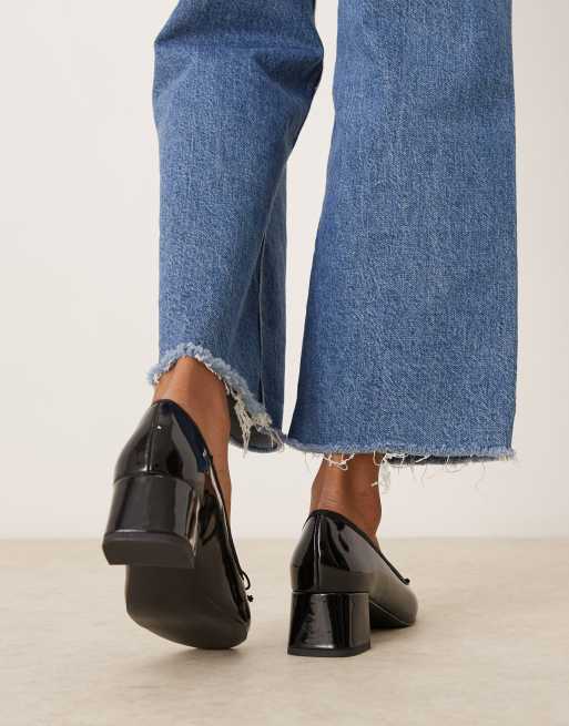 ASOS DESIGN Shelley bow detail mid block heeled shoes in black, 2 of 4
