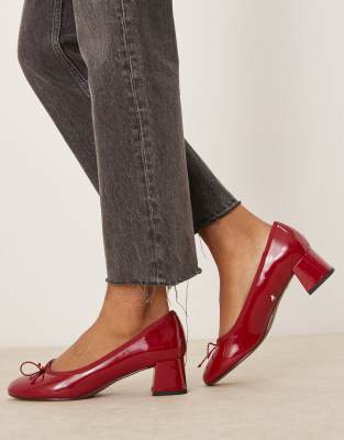 ASOS DESIGN Shelley bow detail mid block heeled shoes in red