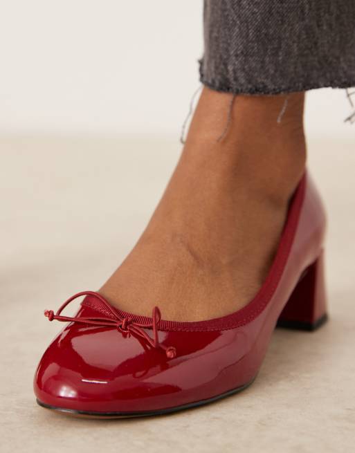 ASOS DESIGN Shelley bow detail mid block heeled shoes in red ASOS