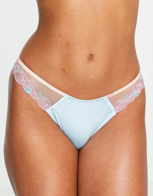 ASOS DESIGN Shelly lace brazilian briefs in peach and blue, 2 of 4