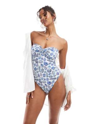 ASOS DESIGN - Shelly - Maillot 1 pièce bandeau à imprimé coquillages-Bleu