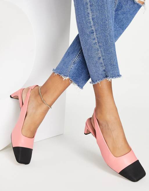 ASOS DESIGN Shelly toecap slingback mid shoes in pink | ASOS