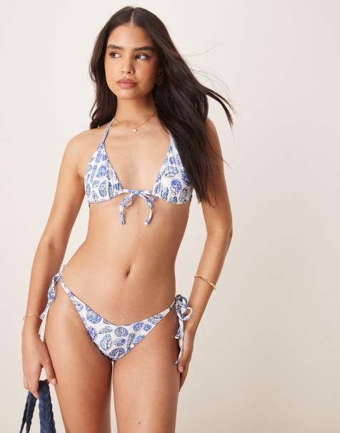 ASOS DESIGN Shelly triangle bikini top in shell print - view 1