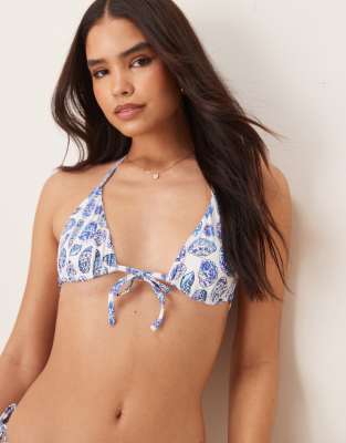 Asos Design Shelly Triangle Bikini Top In Blue