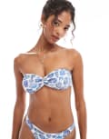 [ASOS Curve] ASOS DESIGN Shelly twist bandeau bikini top in shell print-Blue 8 Blue & White