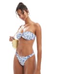 [ASOS DESIGN] ASOS DESIGN Shelly v-high-leg bikini bottom in shell print-Blue 4 Blue & White