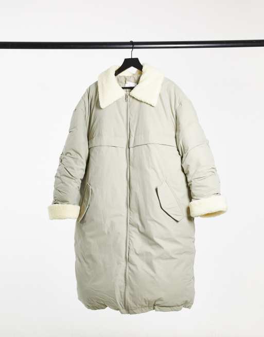 ASOS DESIGN sherpa collared parka in gray